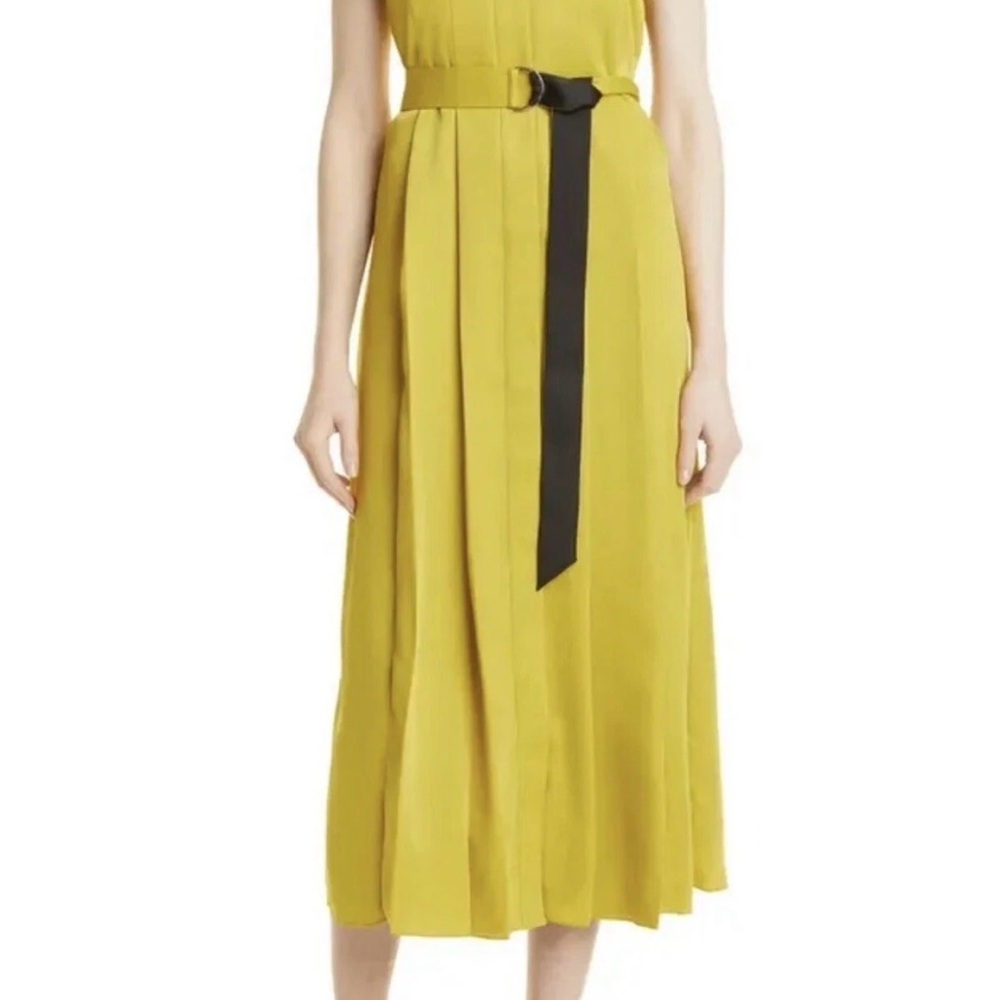TED BAKER LONDON Pleana Pleated Midi Dress size 1 Chartreuse Worn Once